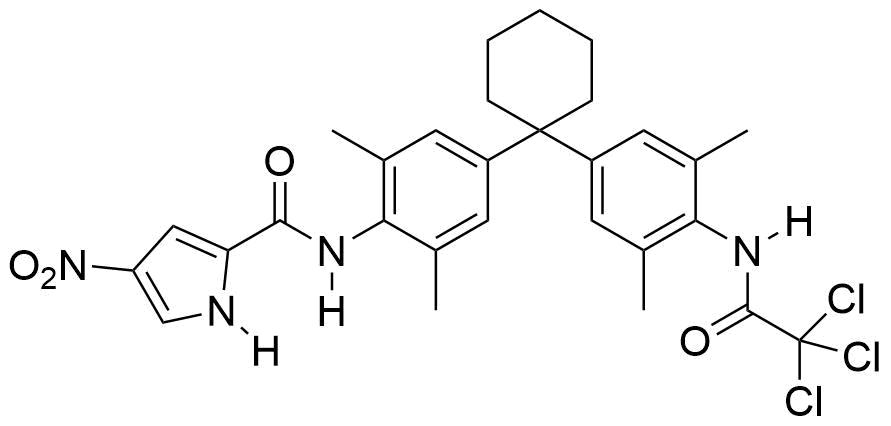 N %284 %281 %283 5 dimethyl 4 %282 2 2 trichloroacetamido%29phenyl%29cyclohexyl%29 2 6 dimethylphenyl%29 4 nitro 1h pyrrole 2 carboxamide