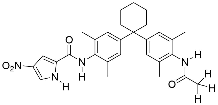 N %284 %281 %284 acetamido 3 5 dimethylphenyl%29cyclohexyl%29 2 6 dimethylphenyl%29 4 nitro 1h pyrrole 2 carboxamide