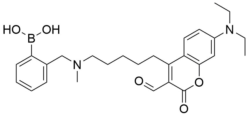 Boronic acid containing coumarin aldehyde